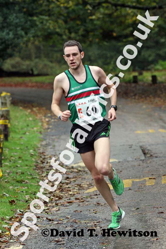 Simon Horsfield (Sale Harriers) leads on the 5th leg of the senior mens 6 stage relay at the ERRA Mens 6 and Womens 4 Stage Road Relays, Sutton Park, Birmingham Road Relays.